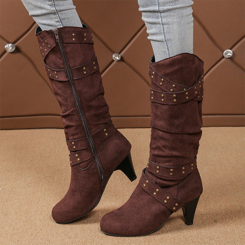 Bottes hautes jusqu'aux genoux pour femmes en faux daim, coupe décontractée