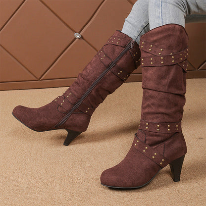 Bottes hautes jusqu'aux genoux pour femmes en faux daim, coupe décontractée