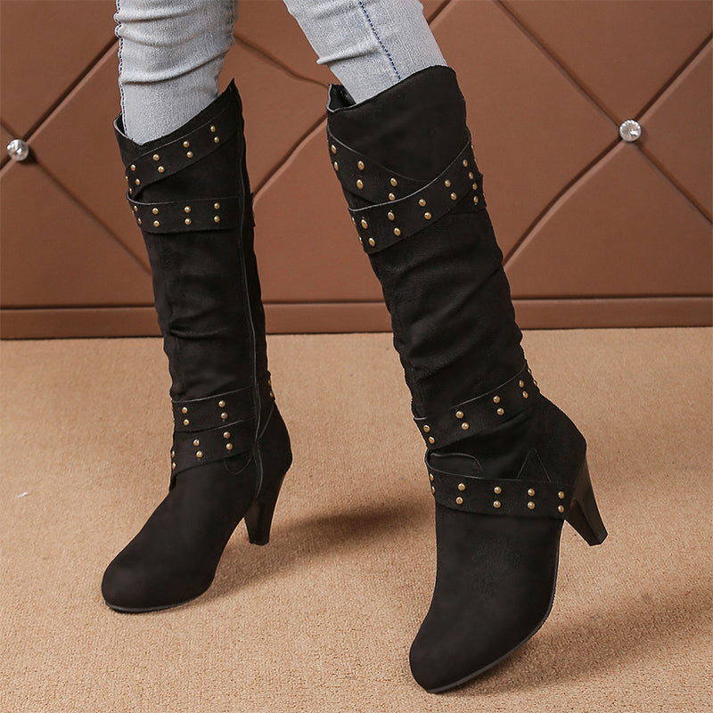 Bottes hautes jusqu'aux genoux pour femmes en faux daim, coupe décontractée