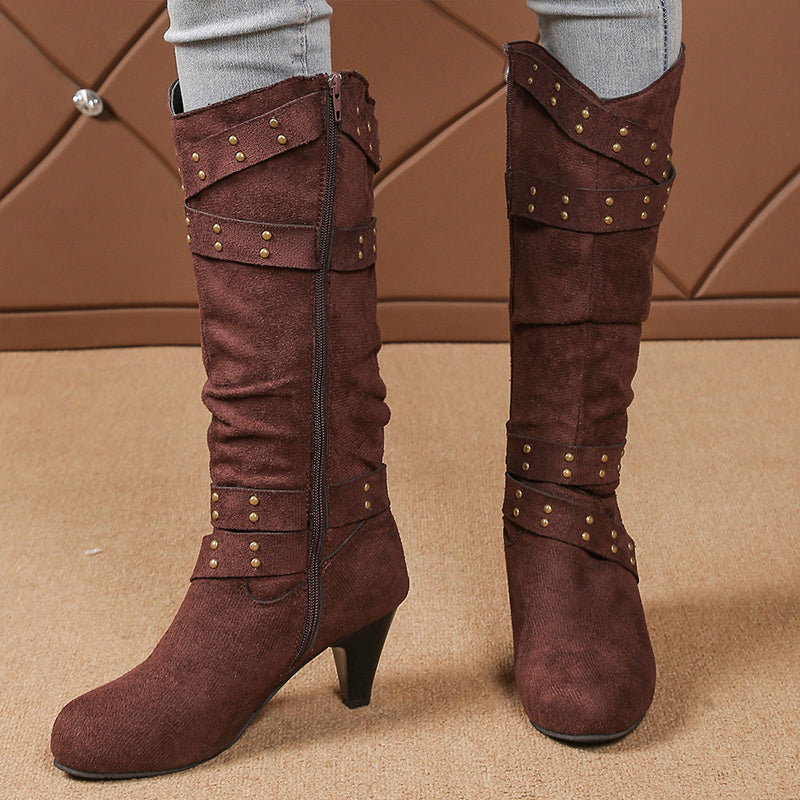 Bottes hautes jusqu'aux genoux pour femmes en faux daim, coupe décontractée