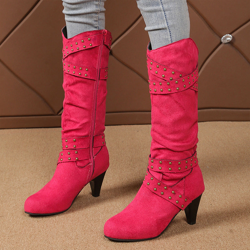 Bottes hautes jusqu'aux genoux pour femmes en faux daim, coupe décontractée