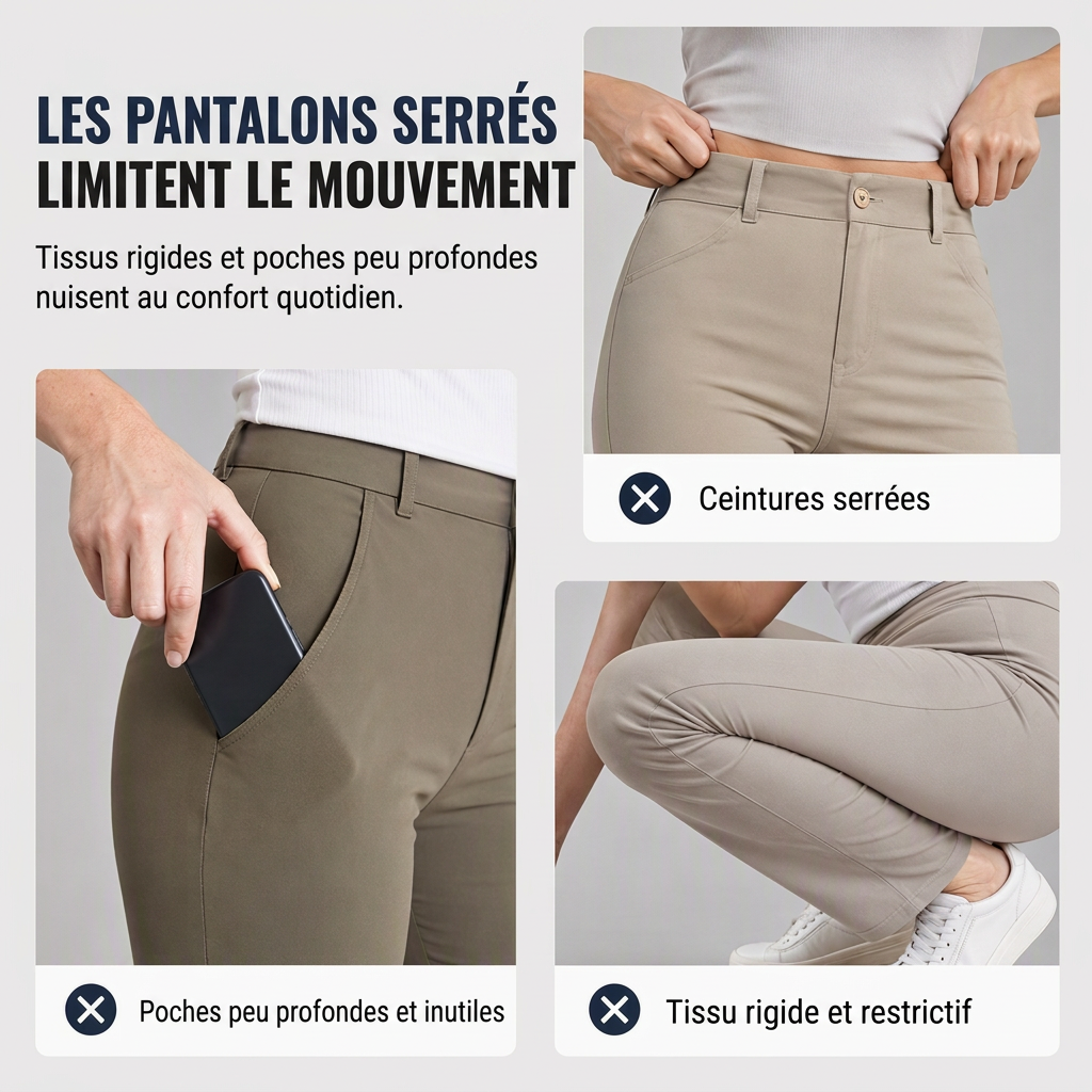 Pantalon cargo femme coupe droite décontractée avec taille élastique à cordon de serrage et poches utilitaires latérales