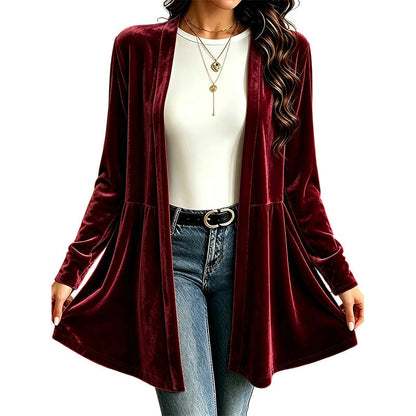 Cardigan en velours pour femme, ouvert sur le devant