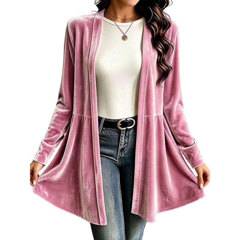 Cardigan en velours pour femme, ouvert sur le devant
