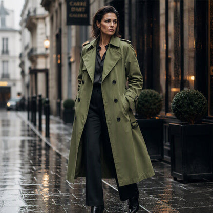 Trench long double boutonnage pour femme