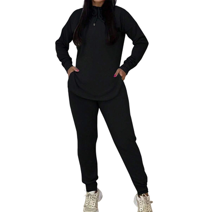 Ensemble de survêtement décontracté 2 pièces pour femme, couleur unie