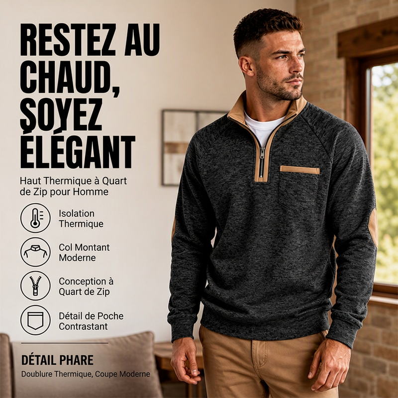 Pull à col quart-zip doublé chaud pour homme