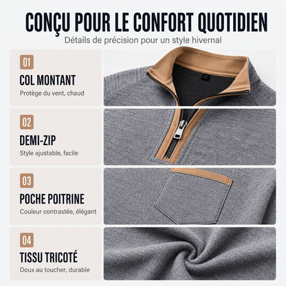 Pull à col quart-zip doublé chaud pour homme