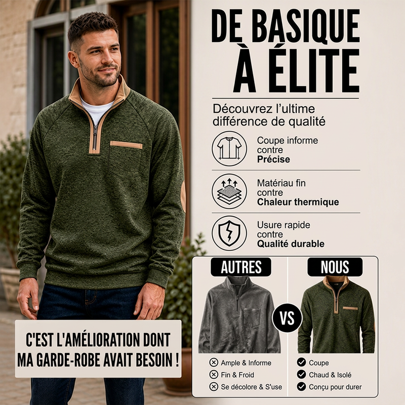 Pull à col quart-zip doublé chaud pour homme