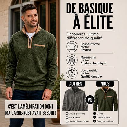 Pull à col quart-zip doublé chaud pour homme