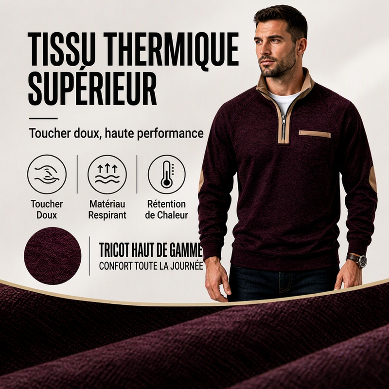 Pull à col quart-zip doublé chaud pour homme