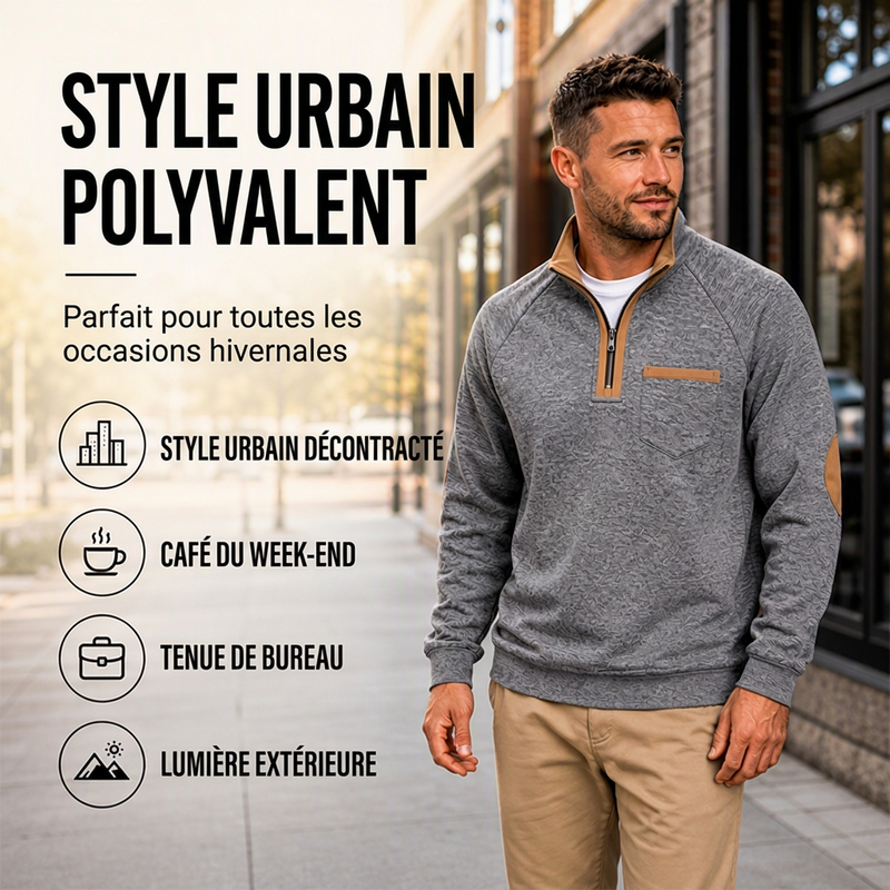Pull à col quart-zip doublé chaud pour homme