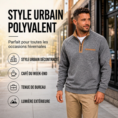 Pull à col quart-zip doublé chaud pour homme