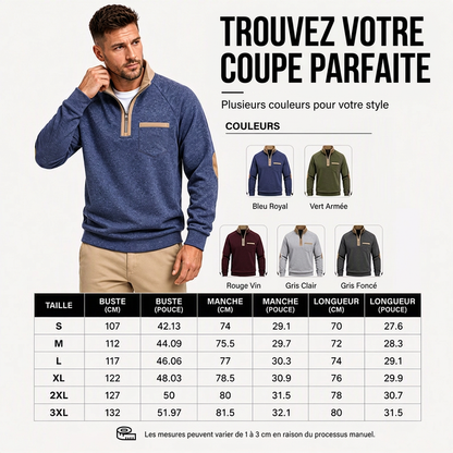 Pull à col quart-zip doublé chaud pour homme