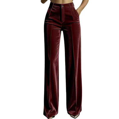 Pantalon large décontracté à taille haute pour femme, effet drapé
