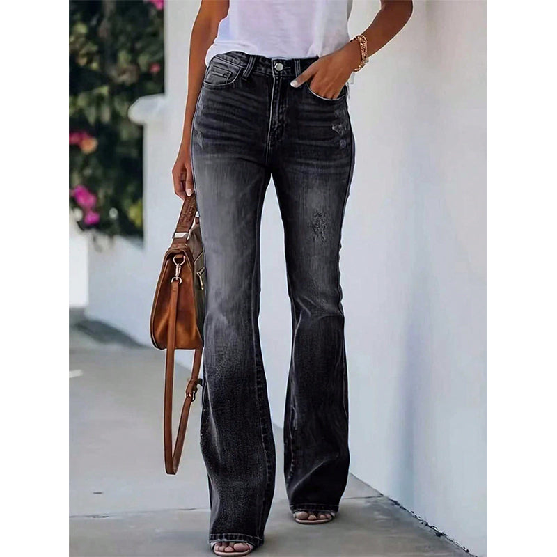 Jean flare taille haute décontracté pour femme