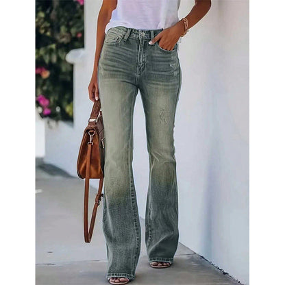 Jean flare taille haute décontracté pour femme