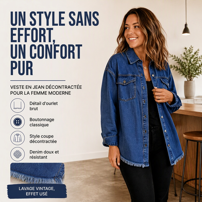 Veste en jean délavé à ourlet effiloché pour femme