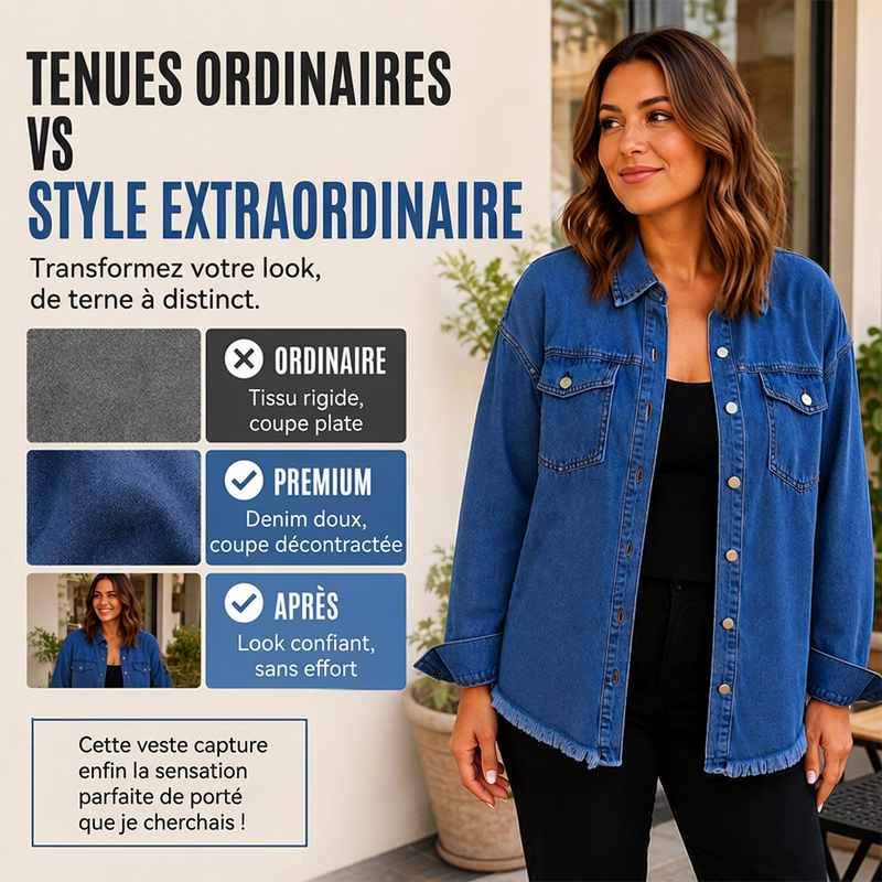 Veste en jean délavé à ourlet effiloché pour femme
