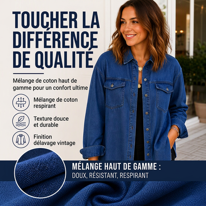 Veste en jean délavé à ourlet effiloché pour femme