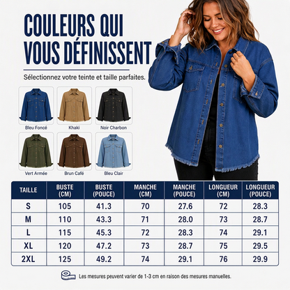 Veste en jean délavé à ourlet effiloché pour femme