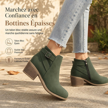 Bottines Martin en daim pour femmes avec boucle inclinée, talon moyen épais et fermeture à glissière latérale