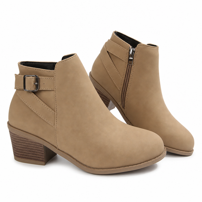 Bottines Martin en daim pour femmes avec boucle inclinée, talon moyen épais et fermeture à glissière latérale
