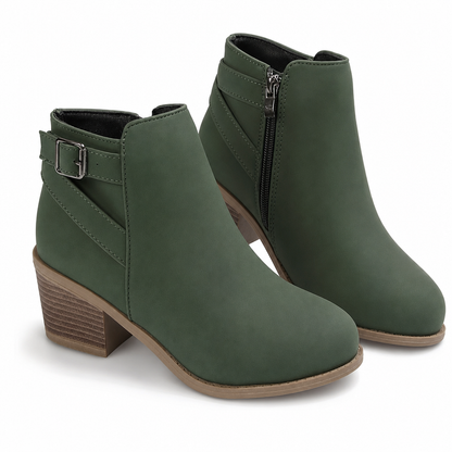 Bottines Martin en daim pour femmes avec boucle inclinée, talon moyen épais et fermeture à glissière latérale