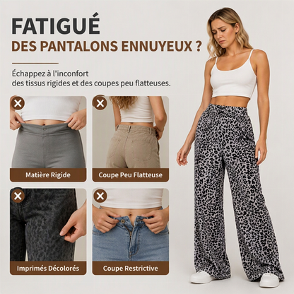 Pantalon large droit à imprimé léopard pour femme, style mode
