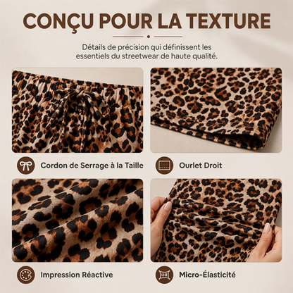 Pantalon large droit à imprimé léopard pour femme, style mode