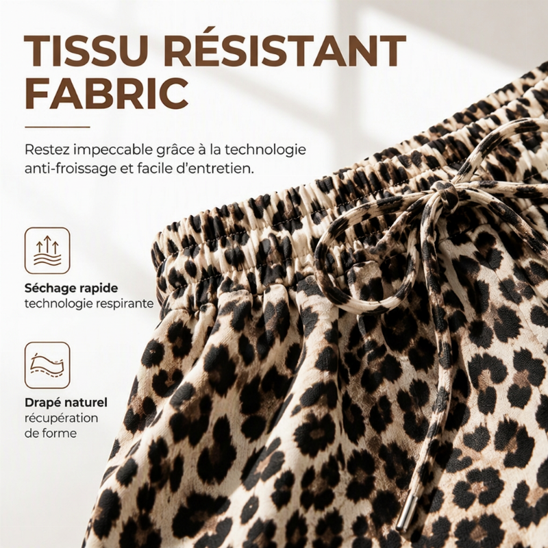 Pantalon large droit à imprimé léopard pour femme, style mode