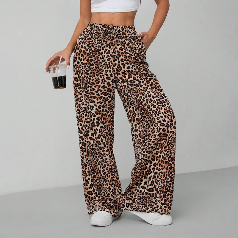 Pantalon large droit à imprimé léopard pour femme, style mode