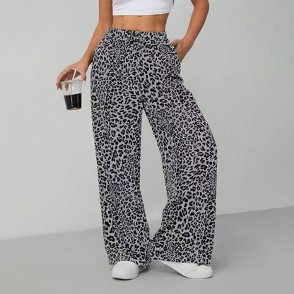 Pantalon large droit à imprimé léopard pour femme, style mode