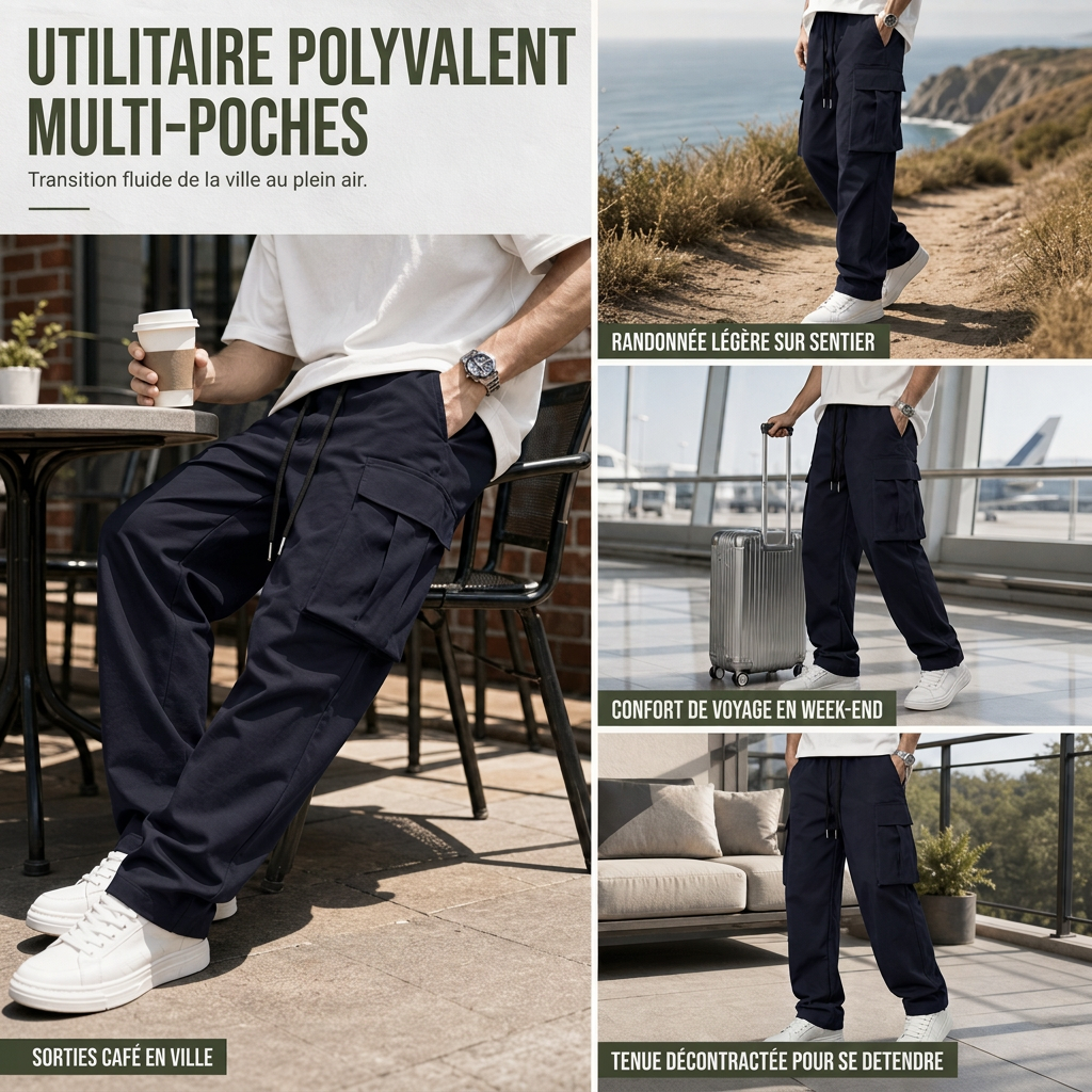 Pantalons cargo décontractés pour homme avec cordon de serrage, été