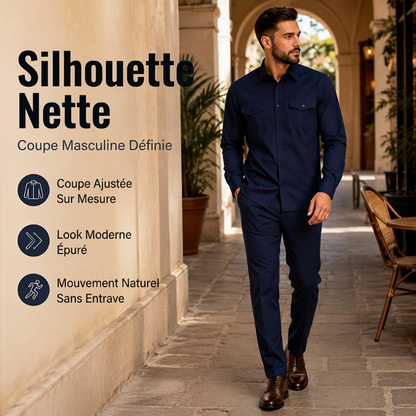 Ensemble deux pièces pour homme : chemise et pantalon en polyester