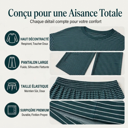 Ensemble 2 pièces pour femme : pull rayé et pantalon large