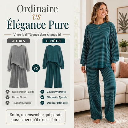 Ensemble 2 pièces pour femme : pull rayé et pantalon large