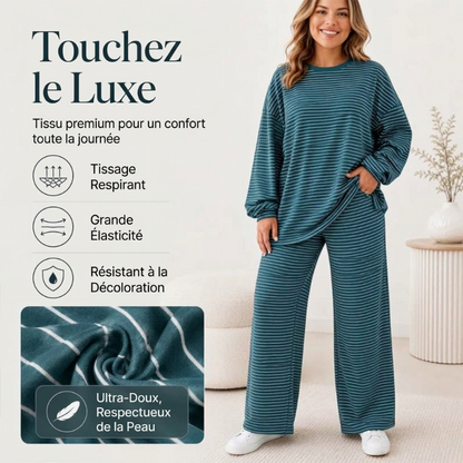 Ensemble 2 pièces pour femme : pull rayé et pantalon large