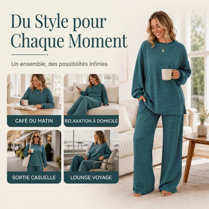 Ensemble 2 pièces pour femme : pull rayé et pantalon large