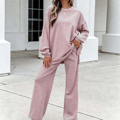 Ensemble 2 pièces pour femme : pull rayé et pantalon large