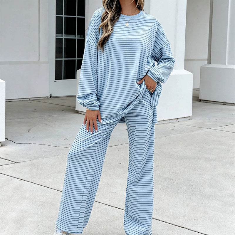 Ensemble 2 pièces pour femme : pull rayé et pantalon large