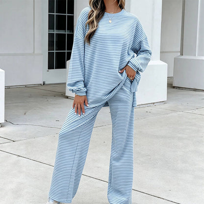 Ensemble 2 pièces pour femme : pull rayé et pantalon large