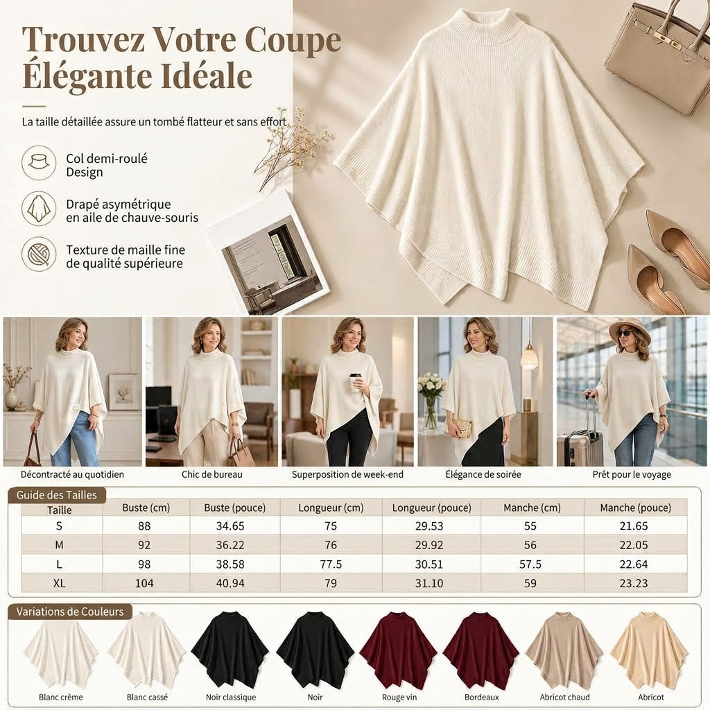 Châle en tricot élégant pour femme, coupe ample unie, cape polyvalente
