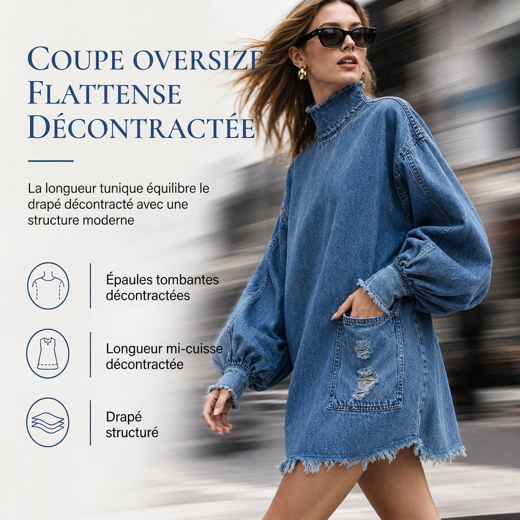 Robe mini en jean oversize à col montant pour femme