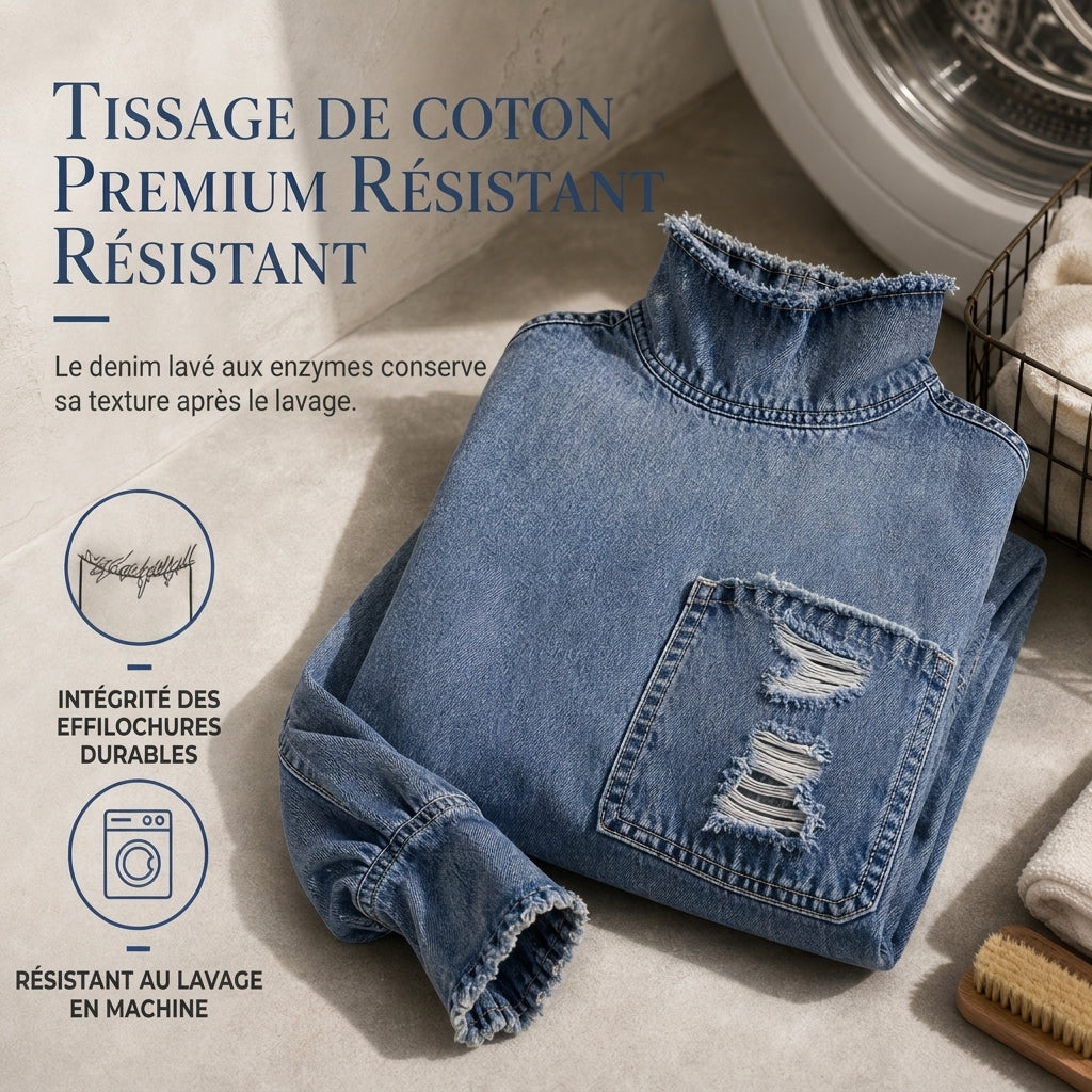 Robe mini en jean oversize à col montant pour femme