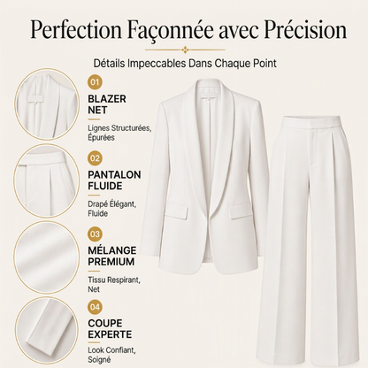 Ensemble veste de tailleur à col châle et pantalon large pour femme