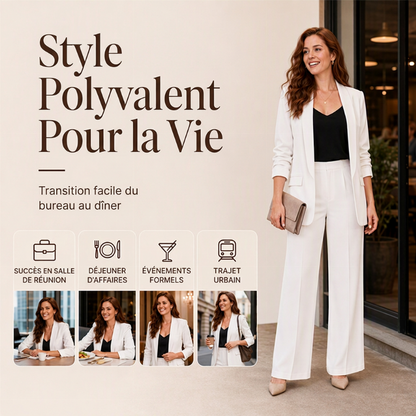Ensemble veste de tailleur à col châle et pantalon large pour femme