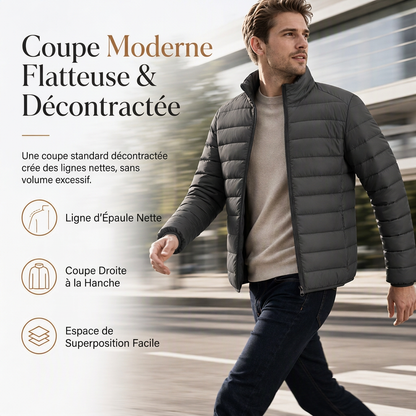 Manteau d'hiver matelassé léger à col montant pour homme