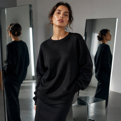 Sweat-shirt ample pour femme en maille gaufre