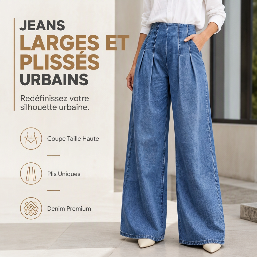 Jean taille haute jambe large pour femme
